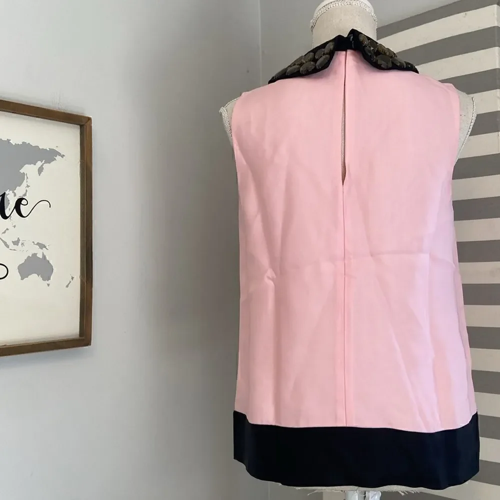 Kate Spade Pink & Black Jeweled Embellished Chic Peter Pan Collar Blouse Size 6